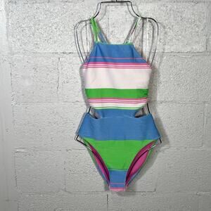 Jessica Simpson Women's Striped On The Horizon One-Piece Monokini Small